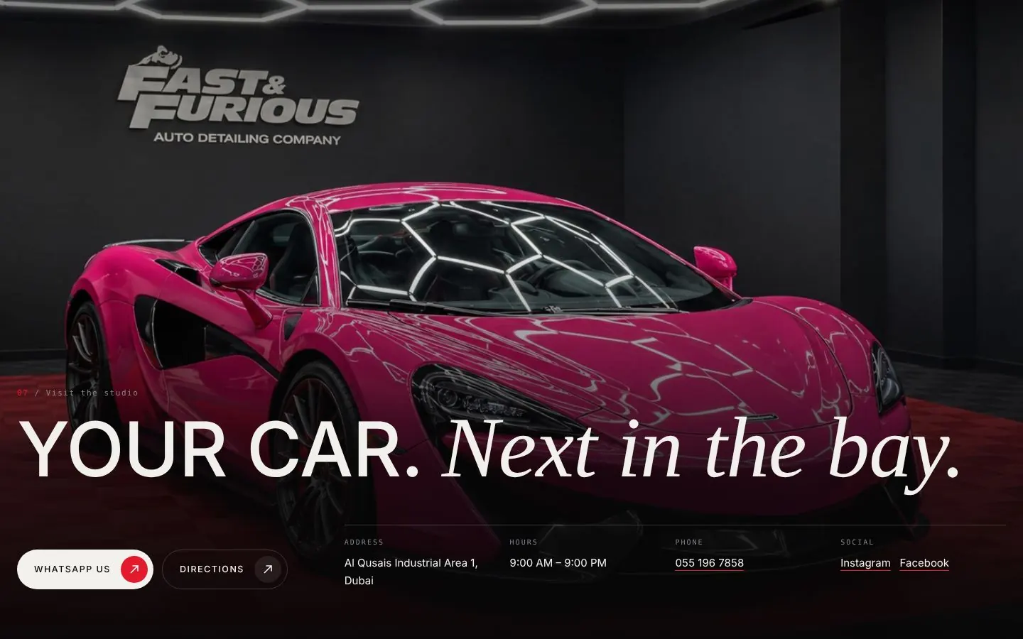 Closing section of a car studio website