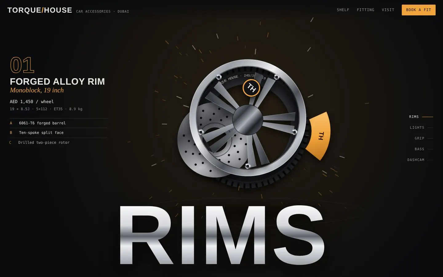 Car accessories website with an exploded alloy rim
